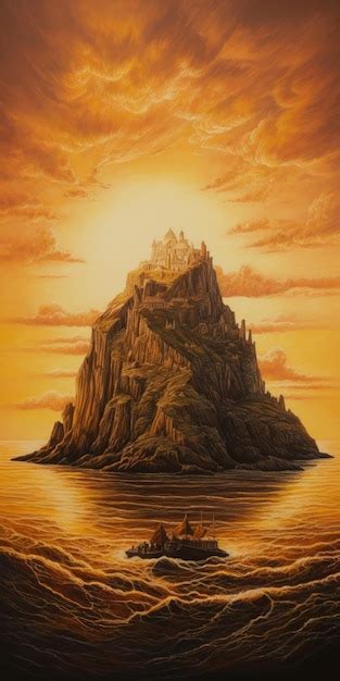 Premium AI Image Highly Detailed Oil Painting Of Island At Golden