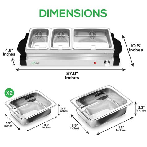 NutriChef In Burner Stainless Steel Electric Food Warming Tray Buffet Server Hot Plate
