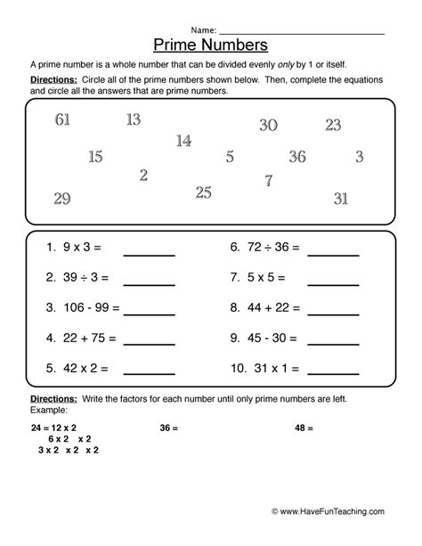 Prime Numbers Worksheet By Teach Simple