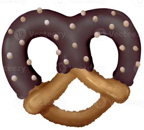 Pretzel Covered With Chocolate Watercolor Drawing Hand Drawn