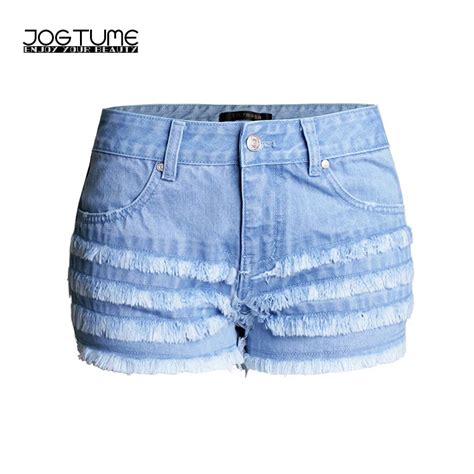 Summer Tassel Denim Shorts Women Slim Fit Low Waist Denim Fringe Shorts