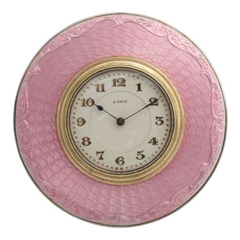 Art Deco Sterling Silver And Pink Enamel Eight Day Clock Art Deco