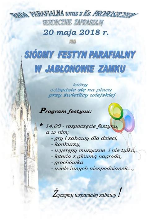 ZAPROSZENIE NA FESTYN PARAFIALNY W JABŁONOWIE ZAMKU Wydarzenia