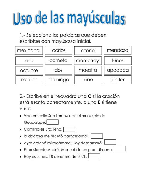 Uso De Las May Sculas Interactive Worksheet Artofit