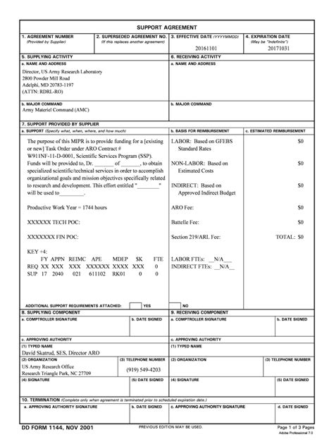 Fillable Online Arl Army Dd Form Support Agreement November