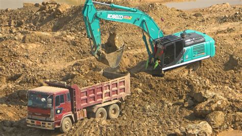 Good Video Kobelco Sk Excavator Digging Limestone Loading Dump Truck