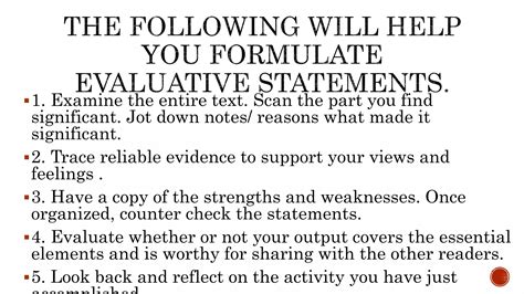 Formulating Evaluative Statements Pptx