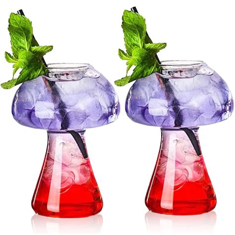 Suprobarware Wine Glasses Creative Mushroom Shaped Cocktail Drinks Glass Cup Set Of