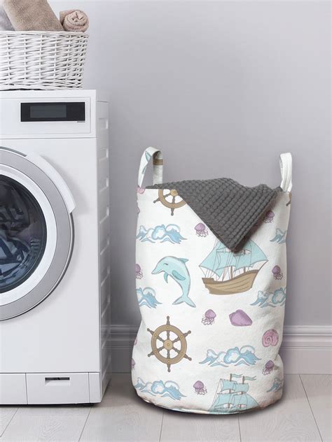 Ambesonne Nautical Laundry Bag Hamper Basket With Handles Laundromats