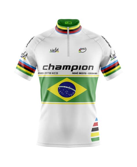 Camisa Ciclismo Mtb Mundial Champion Branca Masculina Brasil Roupa Para