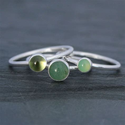 Spring Green Stacking Rings Set Of Three Sterling Silver Stackable