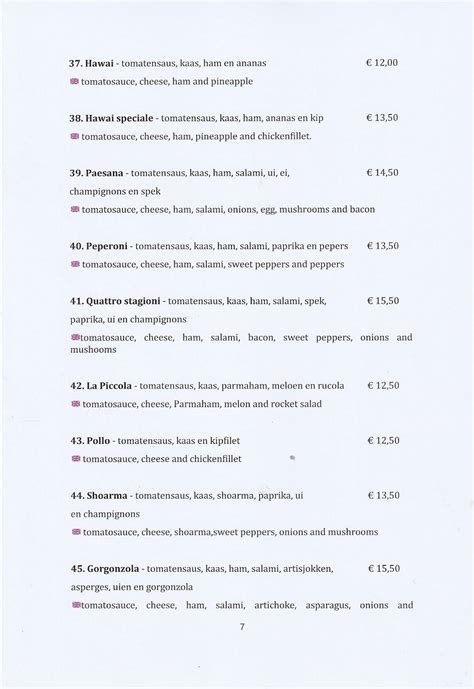 Menu At La Piccola Venezia Giethoorn