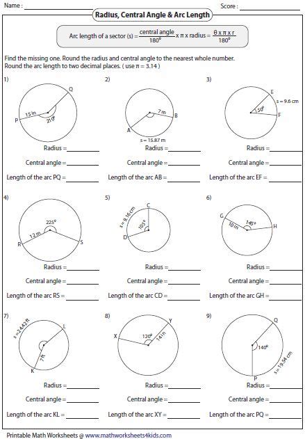 Master Arc Length And Area Of Sector Worksheets Library