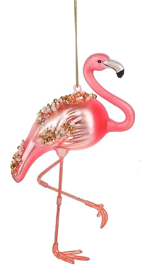 Pink Flamingo Encrusted With Beads Christmas Holiday Ornament 5 Inches