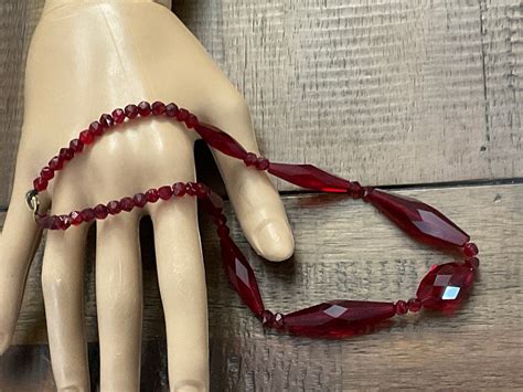 Antique Necklace Deco Red Glass Beads Necklace Vintage 20s 30s Glass Bead Necklaces Art Deco