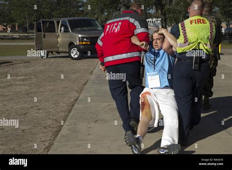 Members Of Parris Island Fire And Rescue Evacuate A Casualty During An