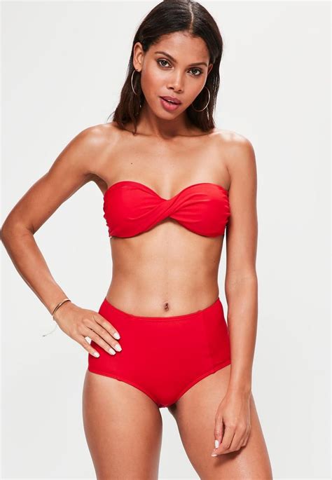 Missguided Red Twist Bandeau Bikini Top Mix Bikinis Bikini Tops