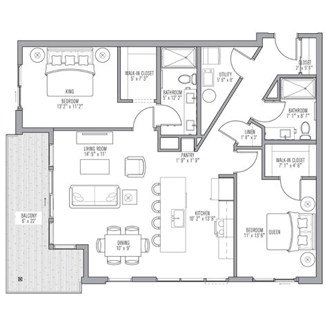 Loomis Floor Plan Style 2D Milwaukee Luxury Apartments