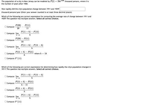 Solved The Population Of A City In New Jersey Can Be Modeled Chegg