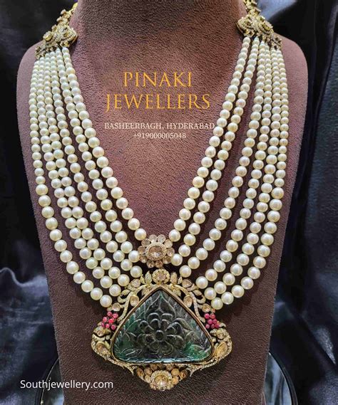 Layered south sea pearl mala with polki pendant - Indian Jewellery Designs
