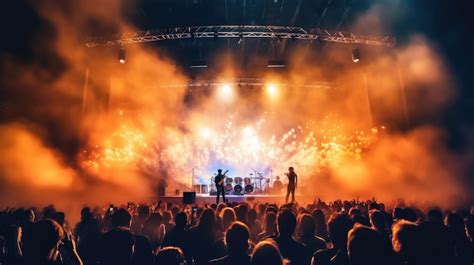 Una Multitud Viendo Un Concierto Con Un Escenario Iluminado Y Una Banda