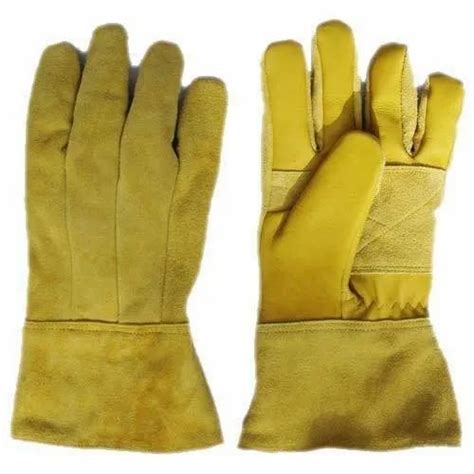 Unisex Yellow Industrial Leather Safety Hand Gloves Finger Type Full