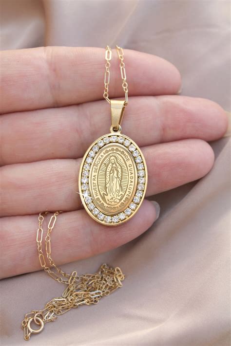 Virgin Mary Necklace 14k Gold Filled Cubic Zirconia Large Etsy