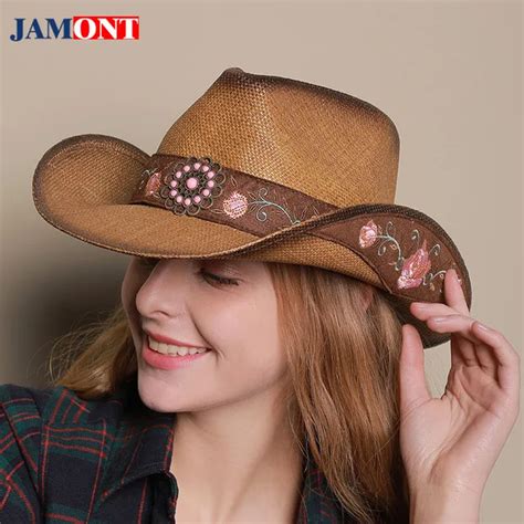 2018Spring Man Sun Hats Woman Summer Embroidery Western Cowboy Hat ...