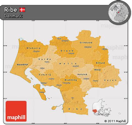 Free Political Shades Map of Ribe, cropped outside