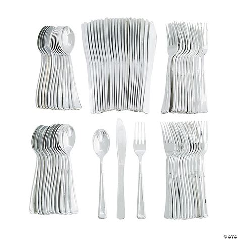 Pc Premium Metallic Silver Plastic Cutlery Set For Guests