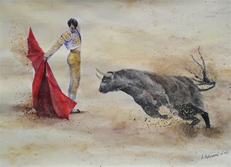 Bullfighting Painting Corrida Artwork Original Matador And Bull