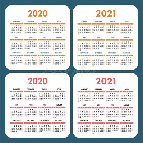 Calendar Set 2020 And 2021 Square Vector Calender Design Template