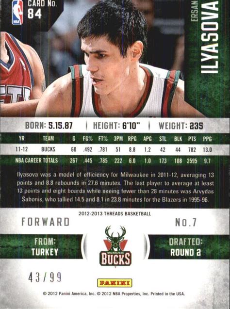 2012 13 Panini Threads Century Proof Silver Bucks Card 84 Ersan