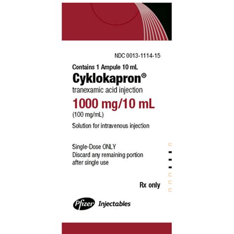 Pfizer Cyklokapron Tranexamic Acid Txa Ampule For Injection 1000 Mg