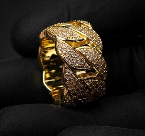 Men S Yellow Gold Plated Iced Honey Comb Set Miami Cuban Link Hip Hop