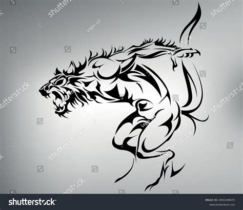 Sketch Tribal Tattoo Werewolf Vector Drawing