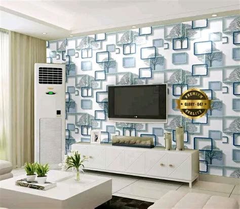 Jual Wallpaper Sticker Dinding Motif Kotak Pohon Biru Elegan Di Lapak