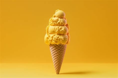 Premium Ai Image A Yellow Cone With Three Scoops Of Ice Cream On Top