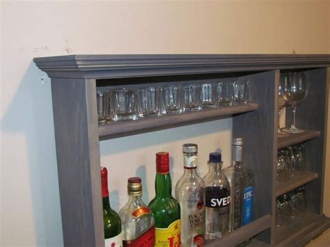 Mini Bar Weathered Gray Wine Rack X Wall Mounted Liquor Cabinet