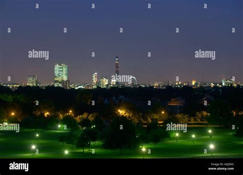 London Skyline at night showing the London Eye and BT tower Stock Photo - Alamy