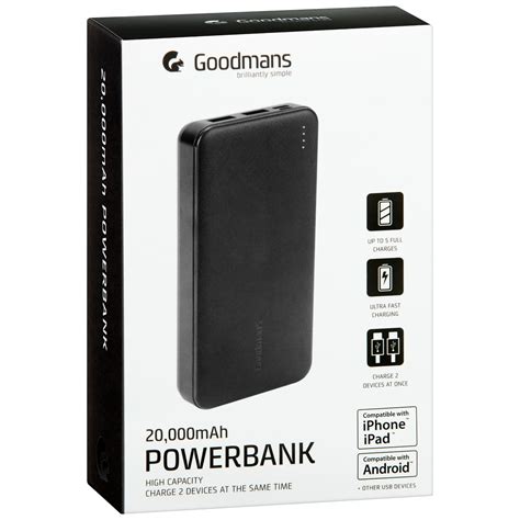 Goodmans Power Bank 20000mah Black Power Banks Bandm