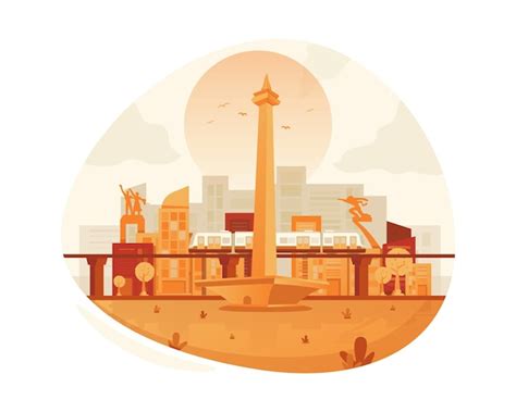 Premium Vector Jakarta City Landmark Flat Illustration Design