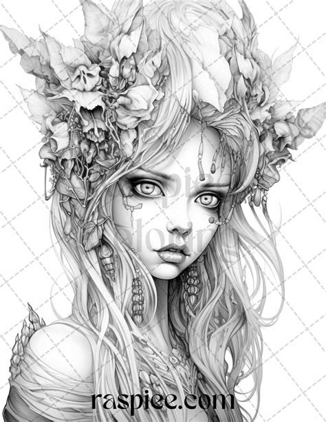 60 Halloween Zombie Fairy Grayscale Coloring Pages Printable For Adult