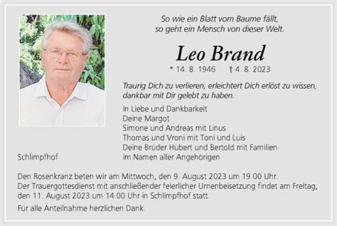 Leo Brand Traueranzeige Trauer InFranken De