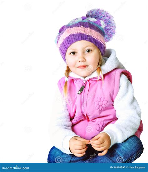 Belle Petite Fille Utilisant Un Chapeau Et Une Veste Image Stock