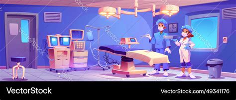 Surgeon and nurse standing in operating room Vector Image