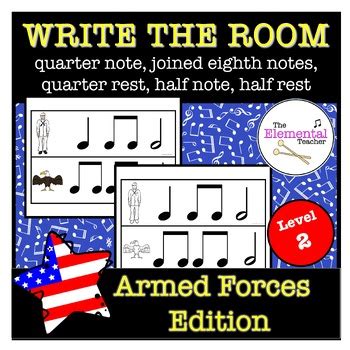 Patriotic Holiday Write the Room Rhythm Activity Worksheet Half Note Half Rest