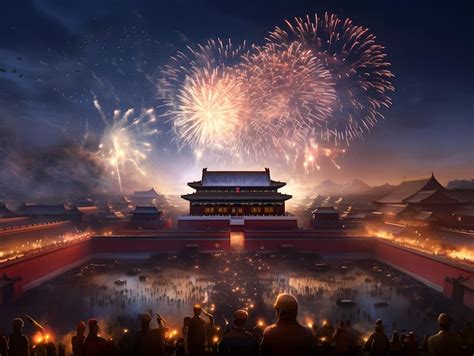 Premium AI Image | Chinese New Year festival and Fireworks over the ...