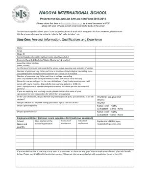 Fillable Online Nisjapan NIS Counselor Application Form Nisjapannet