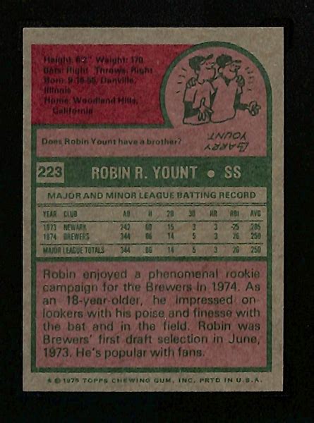 Lot Detail 1975 Topps Robin Yount 223 Rookie Card Graded SGC 7